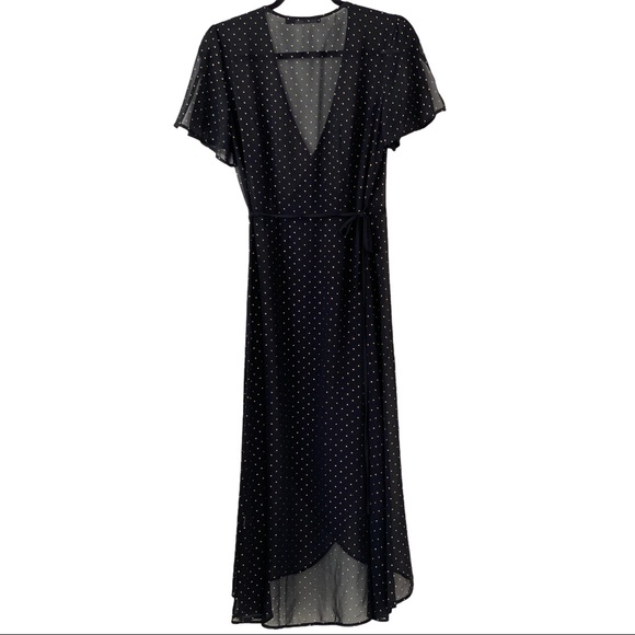 NWOT Sportsgirl Black and Gold Wrap Midi Dress - Picture 2 of 9